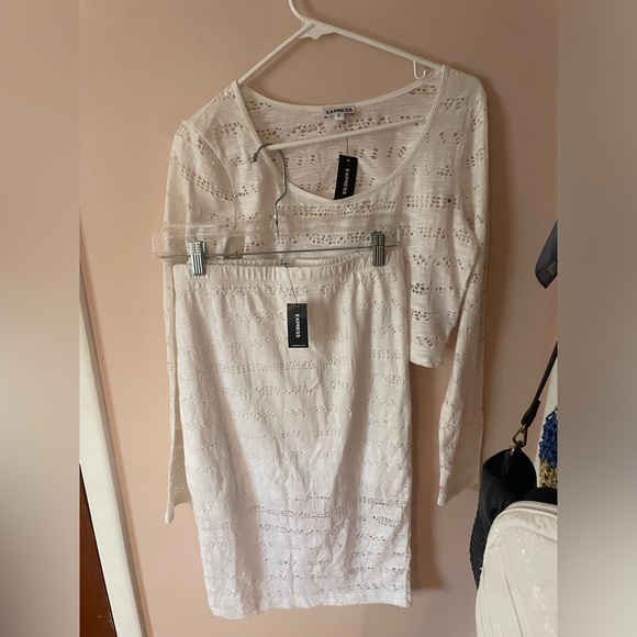 EXPRESS Two-piece White Cut Out Skirt Set NWT Medium - Picture 1 of 6